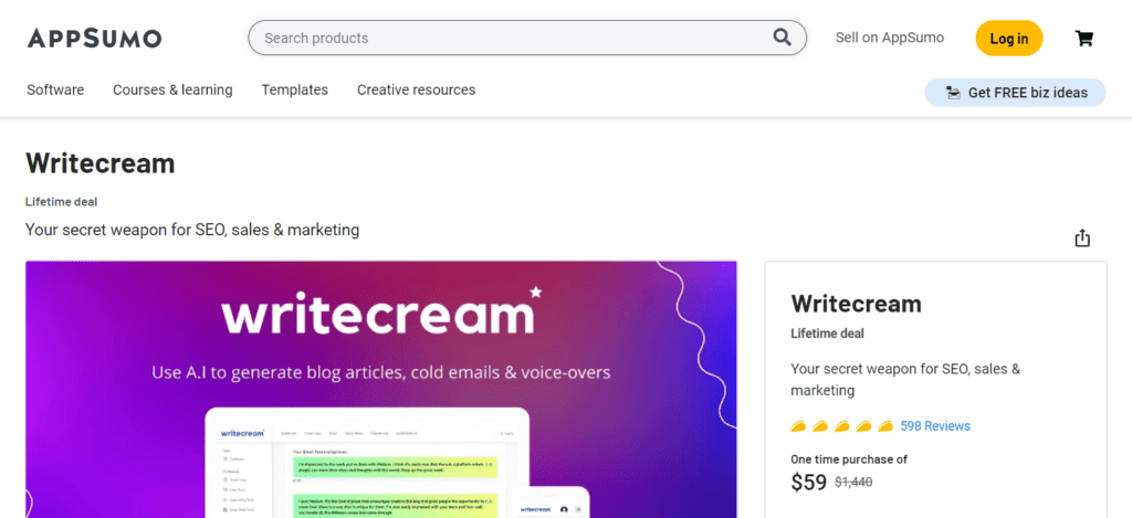 ดีล Writecream Lifetime AppSumo