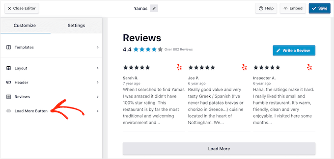 การปรับแต่งปุ่ม 'โหลดเพิ่มเติม' ในฟีดรีวิว WordPress Customizing the 'Load More' button in a WordPress review feed