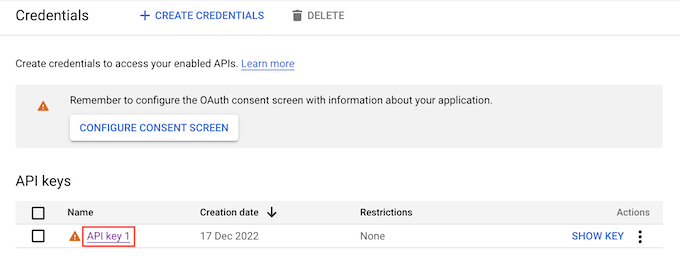 การแก้ไขคีย์ Google API Editing a Google API key