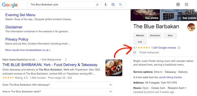 Google Reviews ในผลลัพธ์ของเครื่องมือค้นหาของ Google Google Reviews, in the Google search engine results