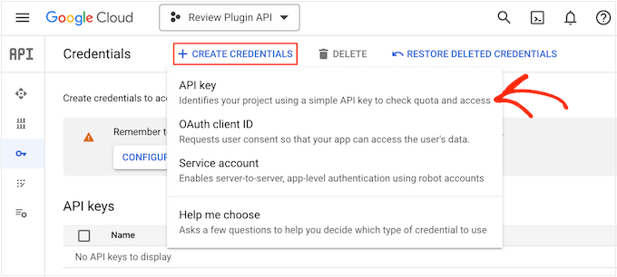 การสร้างคีย์ API ใน Google Cloud Console Creating an API key in the Google Cloud Console