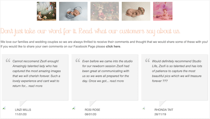 ตัวอย่างเว็บไซต์ที่แสดงบทวิจารณ์ของลูกค้า An example of a website, showing customer reviews