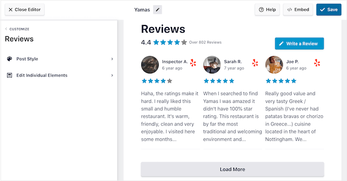 ปรับแต่งฟีดรีวิว Facebook, Yelp หรือ Google Customizing a Facebook, Yelp, or Google review feed