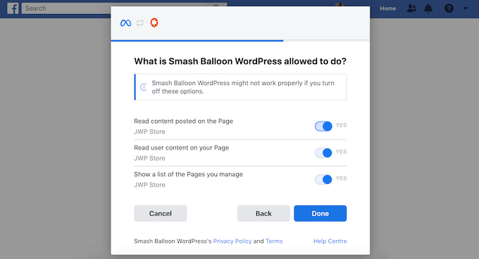 การให้ปลั๊กอินฟีดรีวิวเข้าถึงเพจ Facebook ของคุณ Giving the Reviews Feed plugin access to your Facebook page