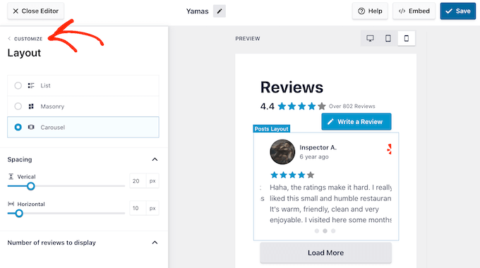 ปรับแต่งฟีดรีวิวโดยใช้ Smash Balloon Customizing the review feed using Smash Balloon