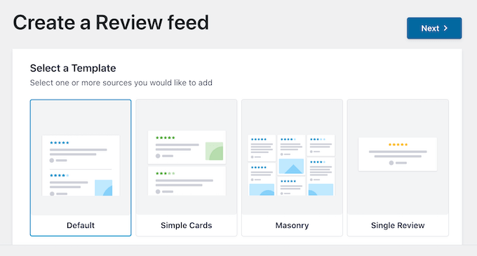 การเลือกเทมเพลตสำหรับการตรวจสอบฟีด Facebook Choosing a template for the Facebook feed review