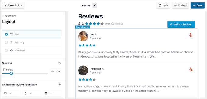 การเปลี่ยนเค้าโครงของฟีดรีวิว Changing the layout of a review feed