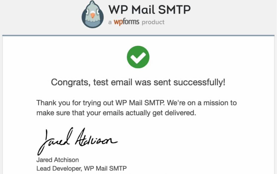 A successful test email