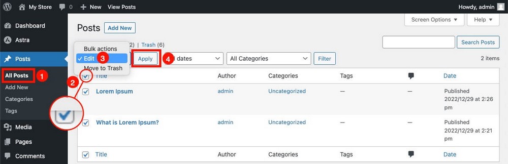 Cómo editar publicaciones masivas en WordPress