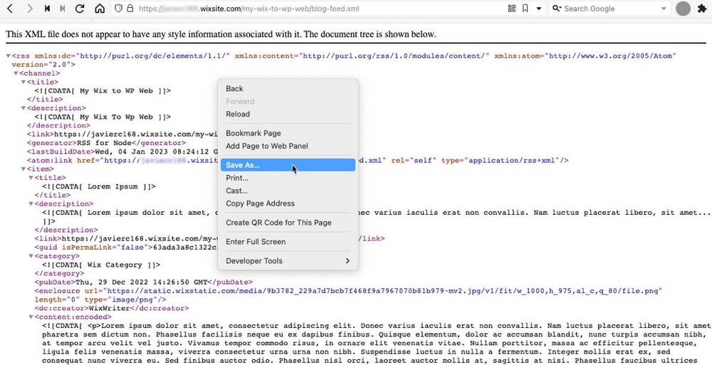 Guardar fuente RSS de Wix