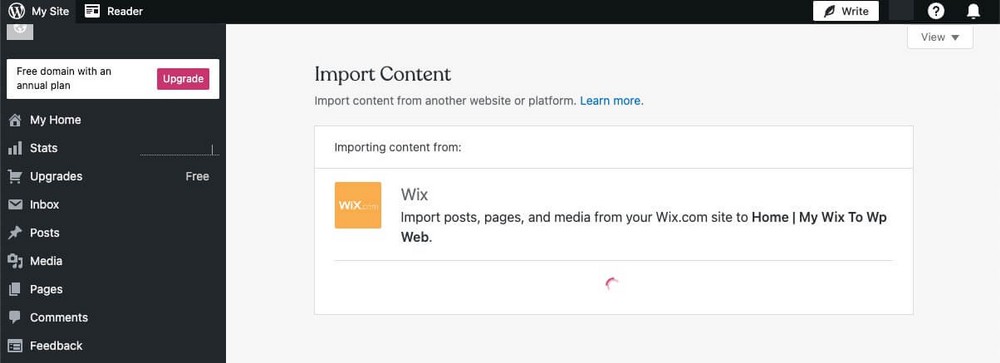 WordPress importando contenido de Wix