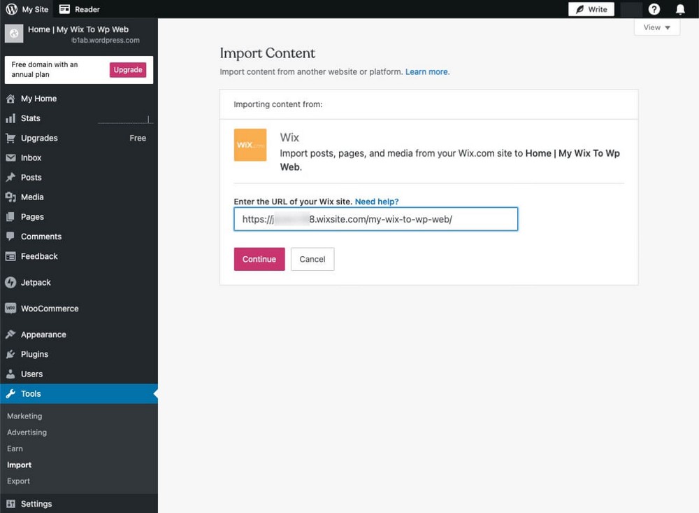 Importador Wix de WordPress
