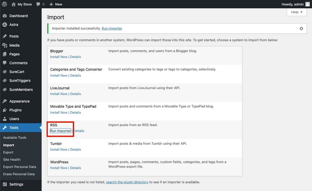 Cómo ejecutar el importador de RSS en WordPress