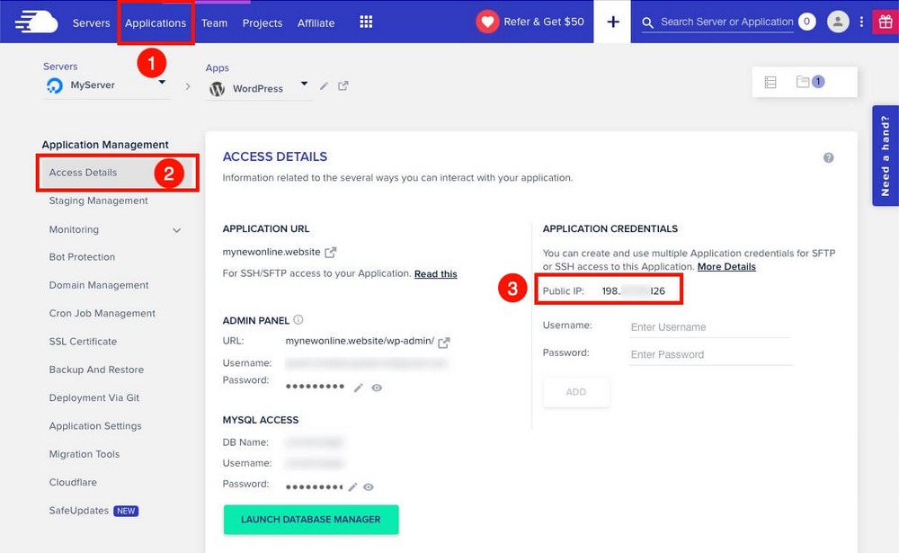 Obtenga una IP pública de CloudWays