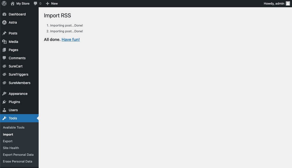 Importación RSS de WordPress hecha