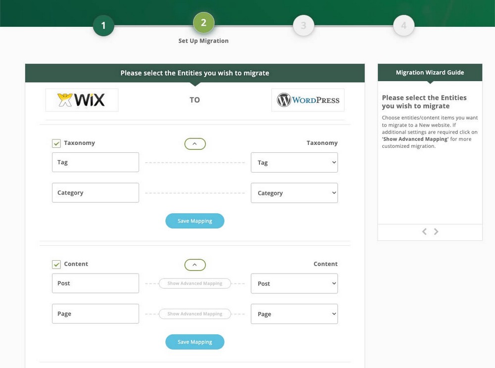 Mapeo de entidades de Wix