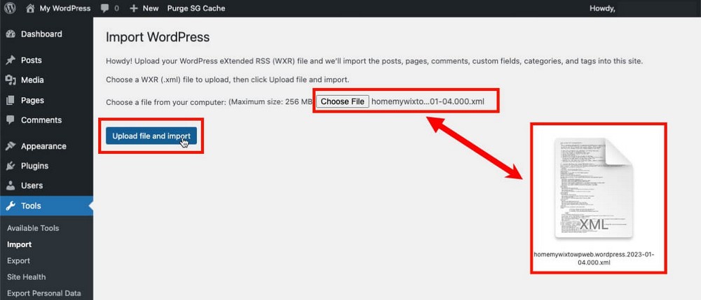 Importar archivo xml de WordPress