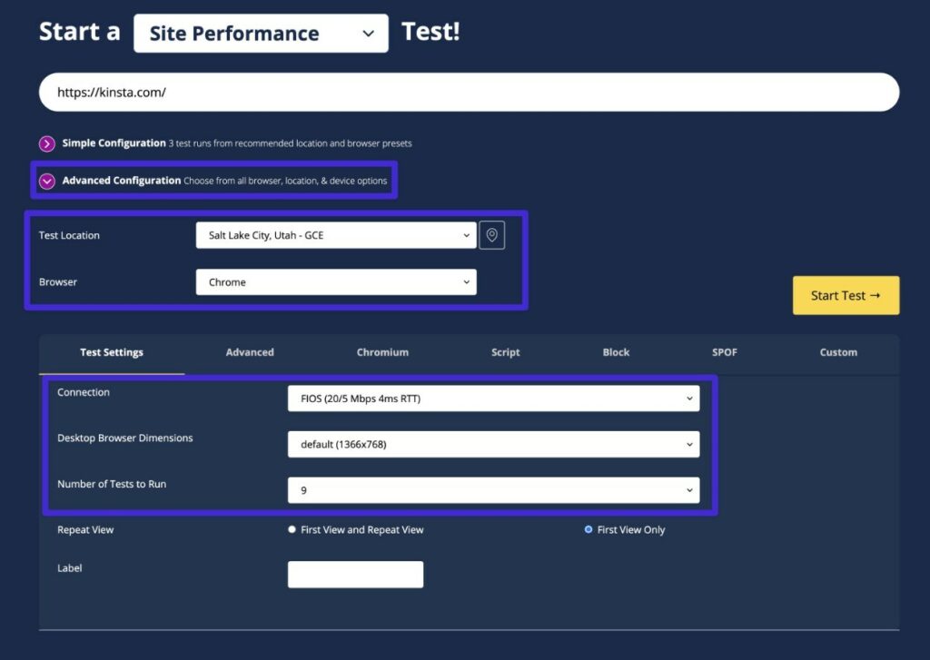 Come testare il tempo LCP con WebPageTest.
