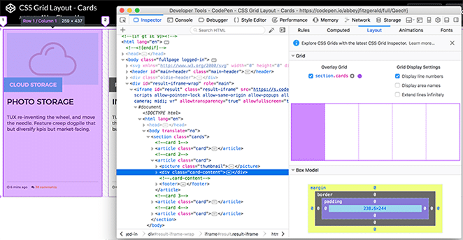 เค้าโครงโดยมู่เล่การ์ด เค้าโครงตาราง css วิธีการสอนเครื่องมือตรวจสอบ
