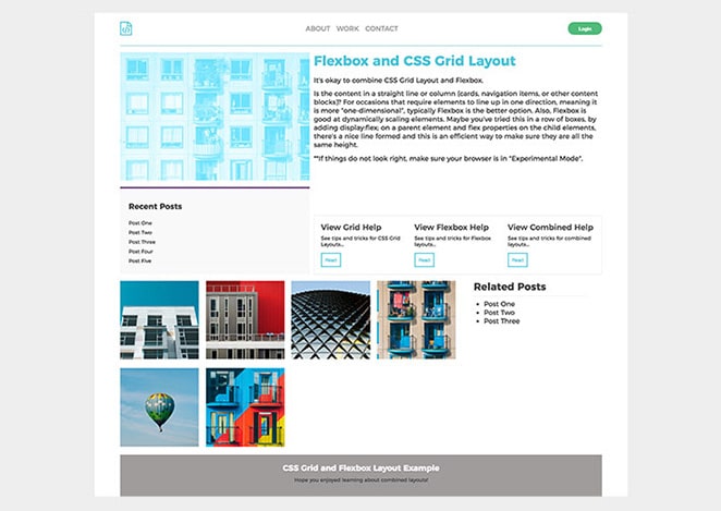 layout per griglia del volano e layout combinato flexbox