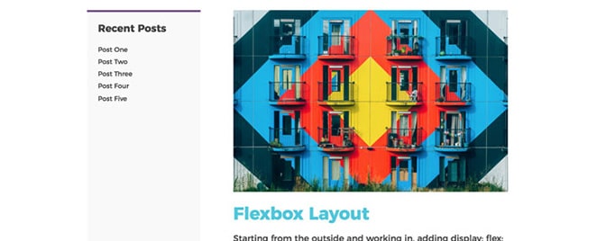 layout per griglia del volano e schermate delle aree di contenuto flexbox