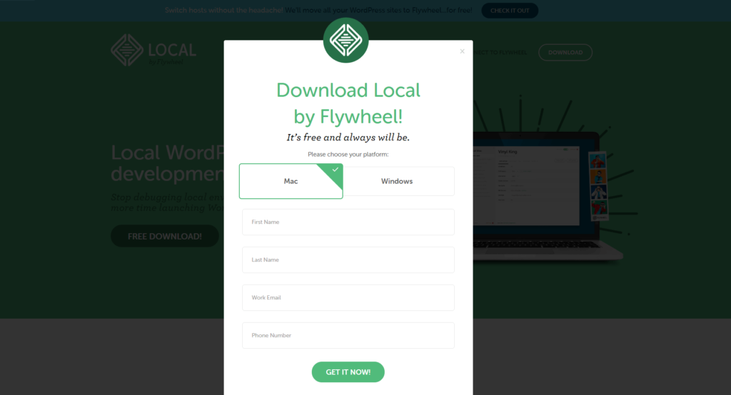 لقطة من النموذج لتنزيل Local by Flywheel