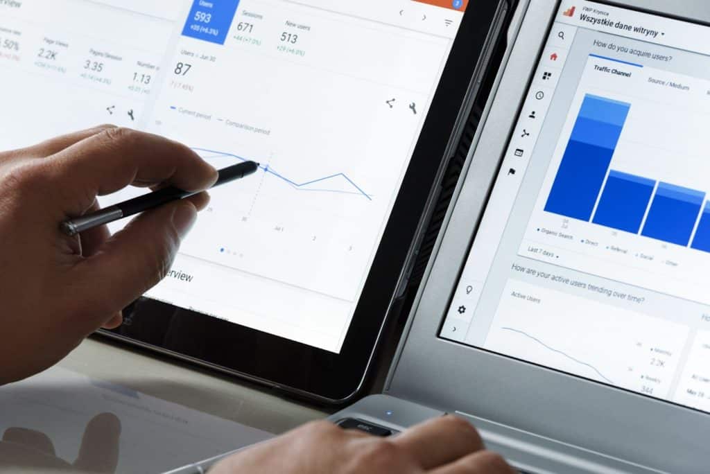 uma pessoa estuda métricas de desempenho usando o Google Analytics