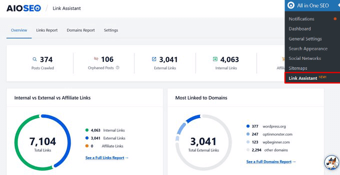 AIOSEO Link 助手仪表盘 AIOSEO Link assistant dashboard
