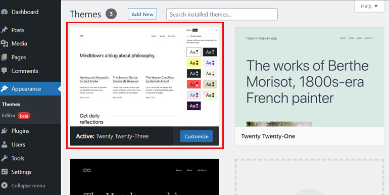 デフォルトの WordPress テーマ