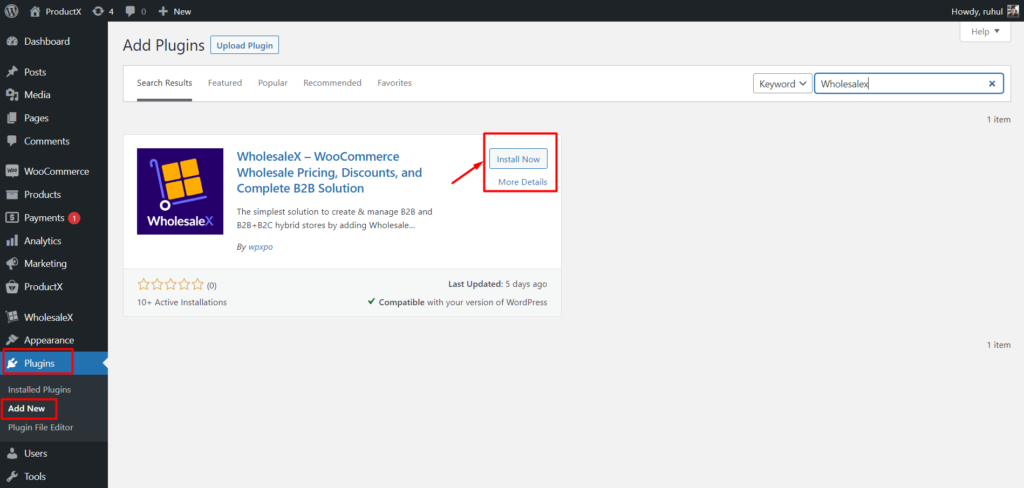 WholesaleX 2 の WooCommerce 卸売注文フォームの使用方法 Installing WholesaleX