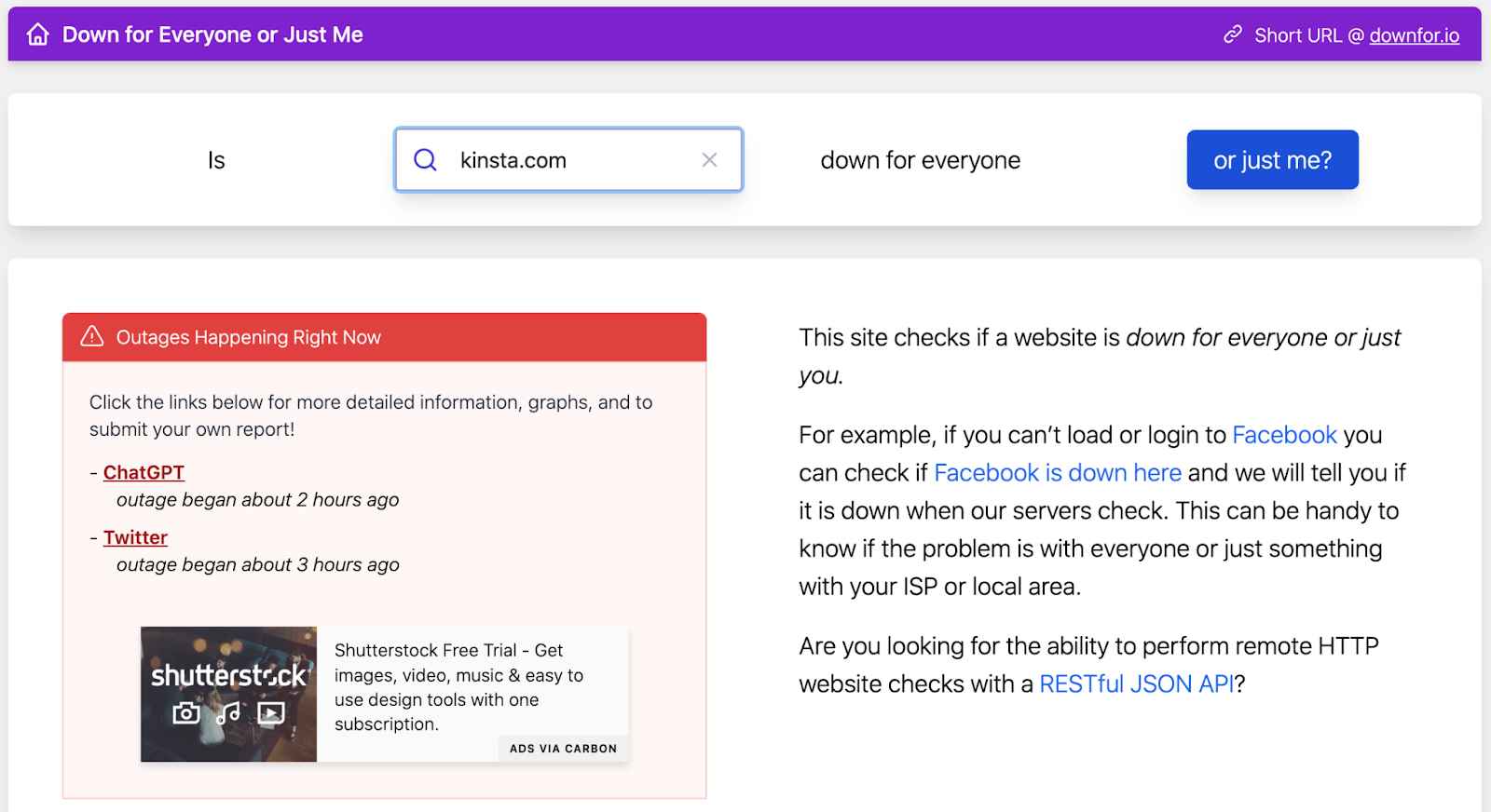 Sito web Down for Everyone o Just Me