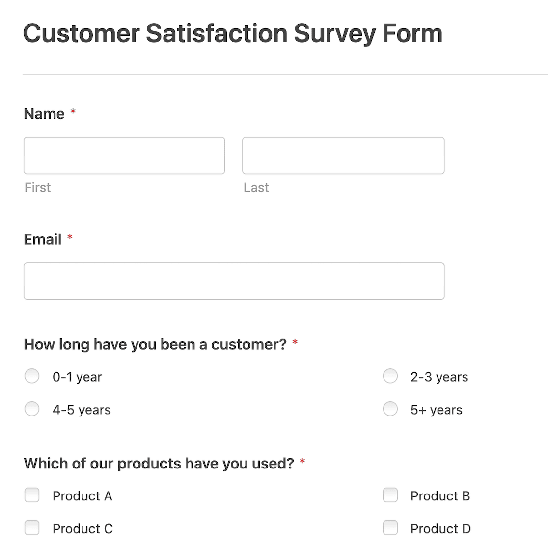 Customer satisfaction survey form builder