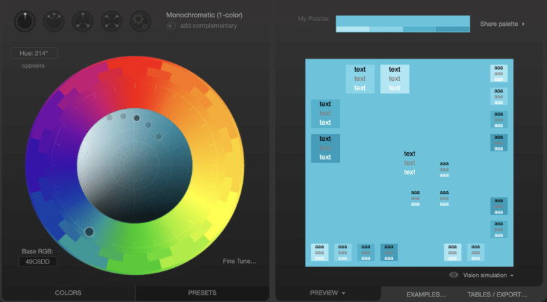 tangkapan layar dari generator palet warna Paletton