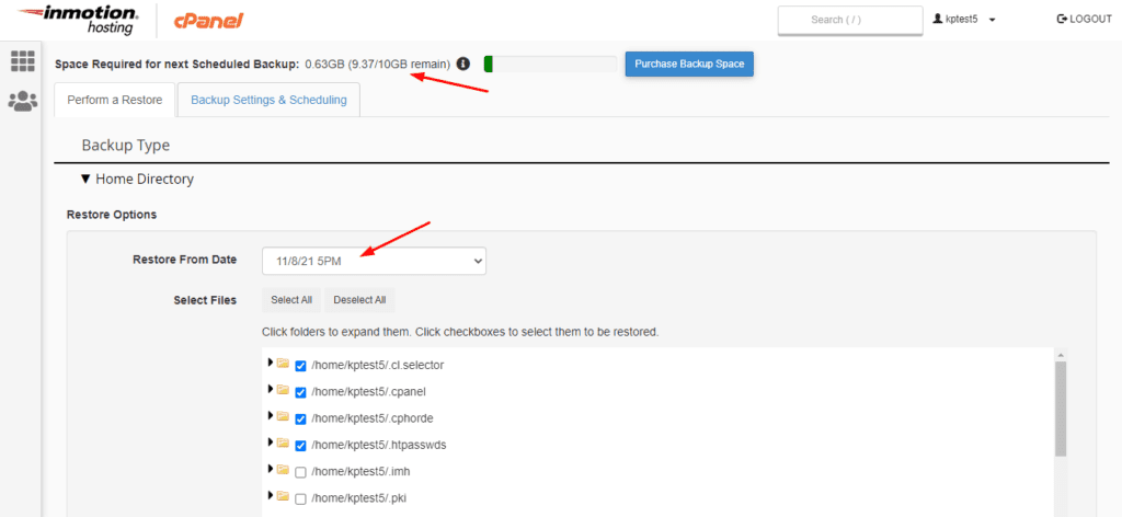Backups na hospedagem InMotion