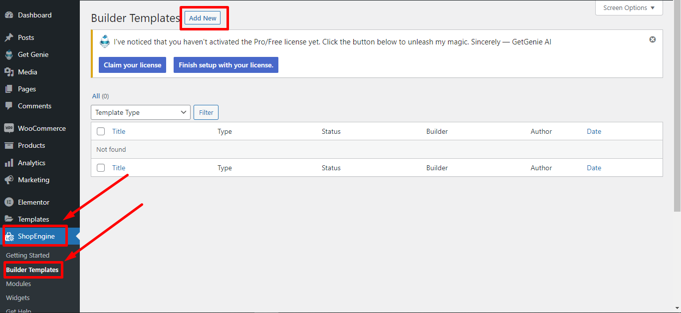 إنشاء صفحات باستخدام قالب منشئ shopengine