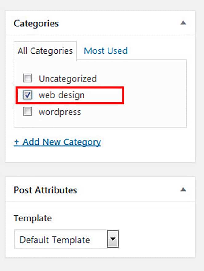 atualização da barra lateral do wordpress com base nas categorias de web design selecionadas