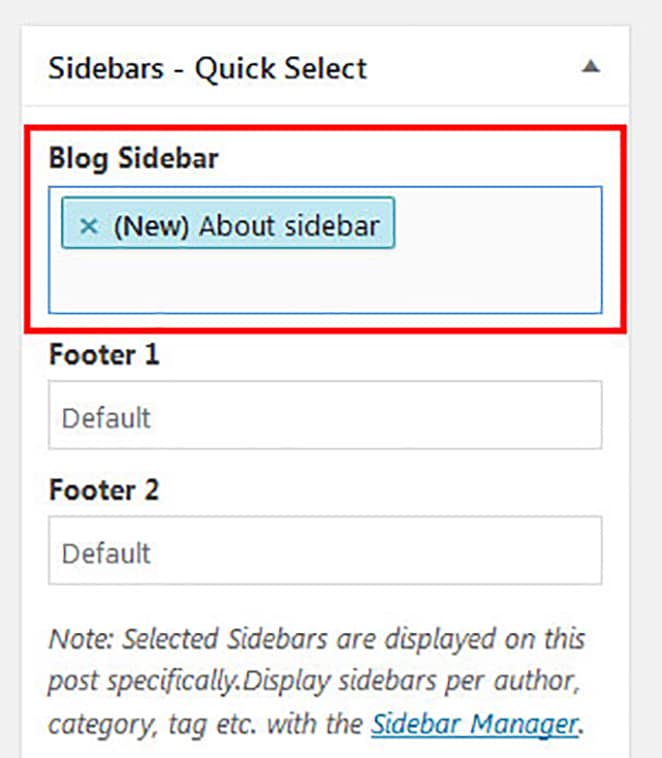 nova barra lateral do wordpress selecionada com base em postagens e páginas