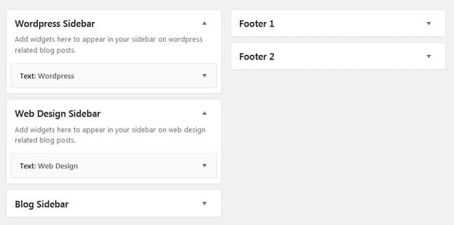 painel wordpress widgets wordpress e seletor de conteúdo e barra lateral diferente com vários rodapés