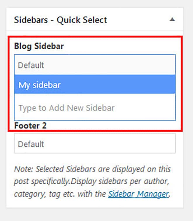 selecione rapidamente as barras laterais do blog para postagens e páginas para obter diferentes barras laterais do wordpress