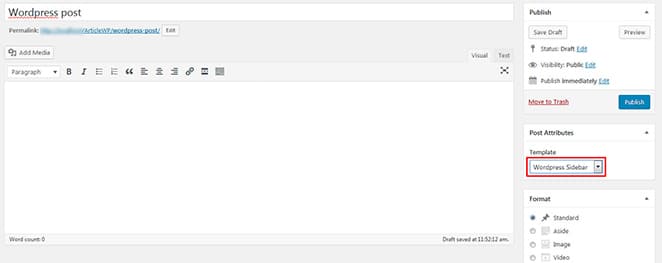 editar modelo de atributos de postagem do wordpress com barra lateral diferente