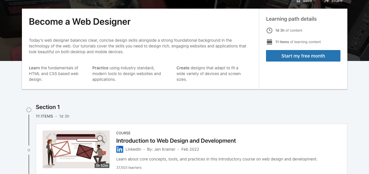 Become A Web Designer Course of LinkedIn