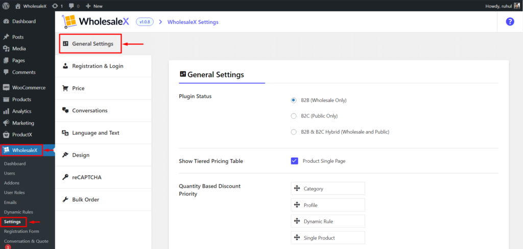 如何在 1-Click 3 中为 B2B/批发创建 WooCommerce 私人商店 WholesaleX General Settings