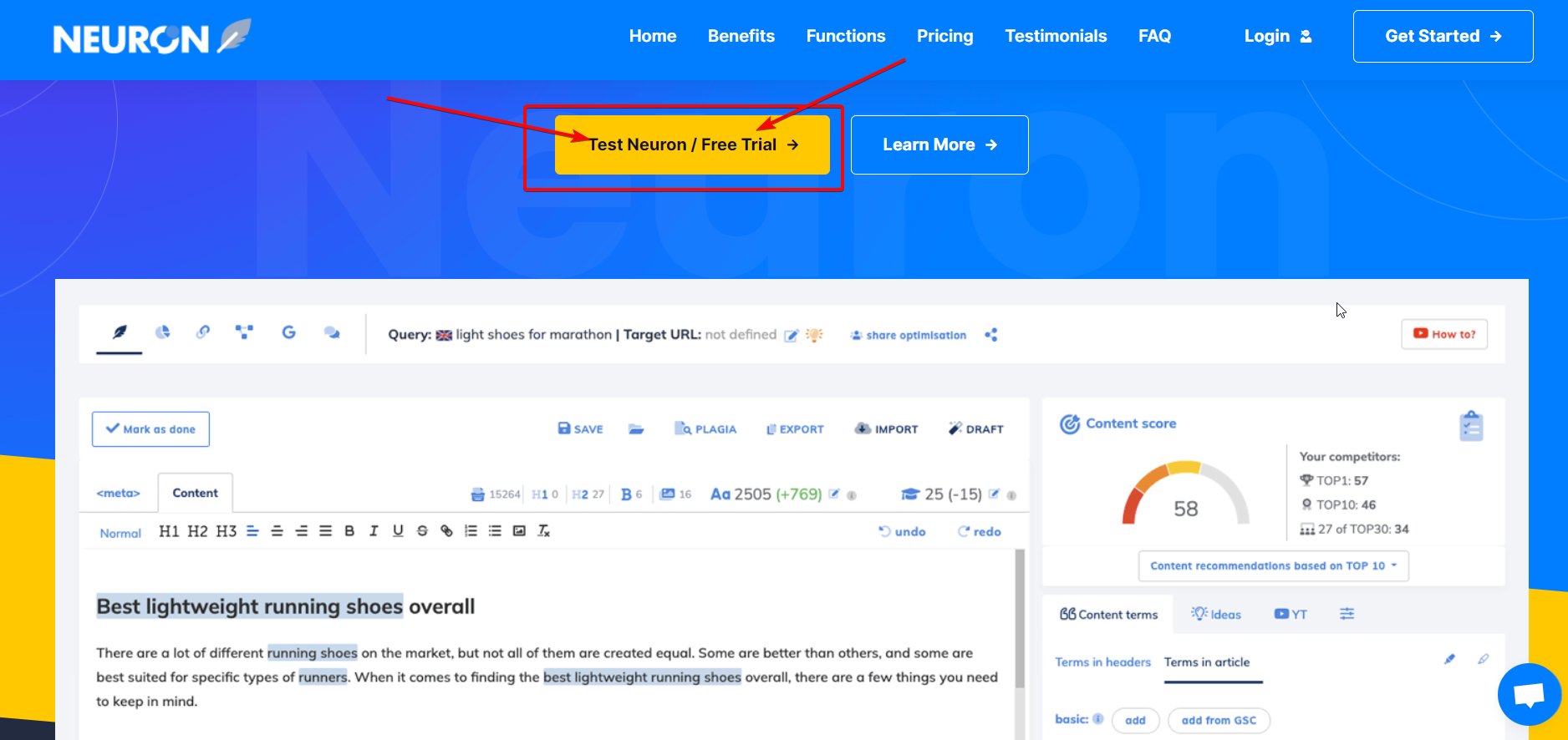 NeuronWriter 免費試用亮點