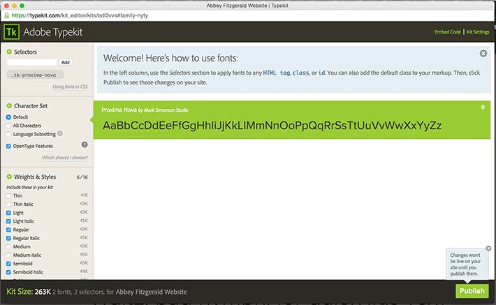 Zrzut ekranu interfejsu Adobe Typekit