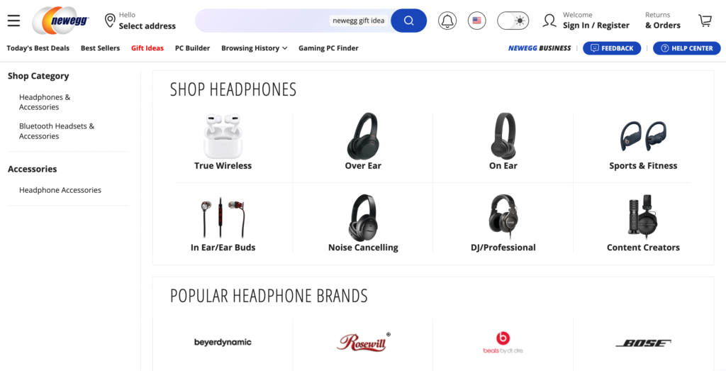 Uma loja online que vende fones de ouvido