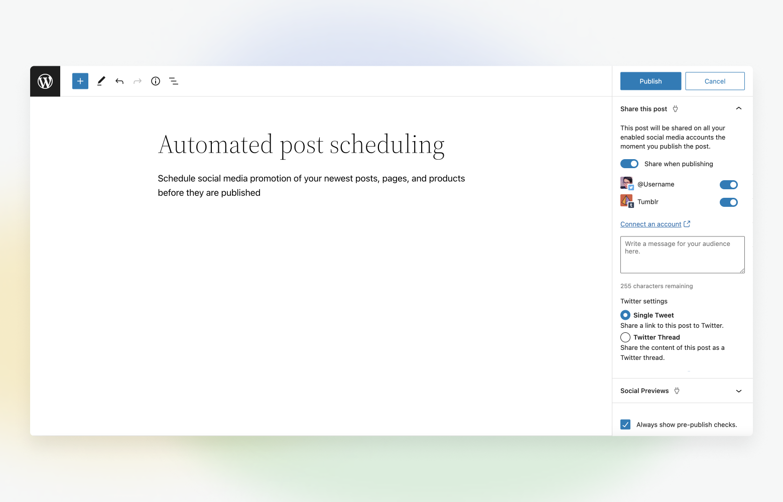 setări automate de partajare pentru o postare în WordPress