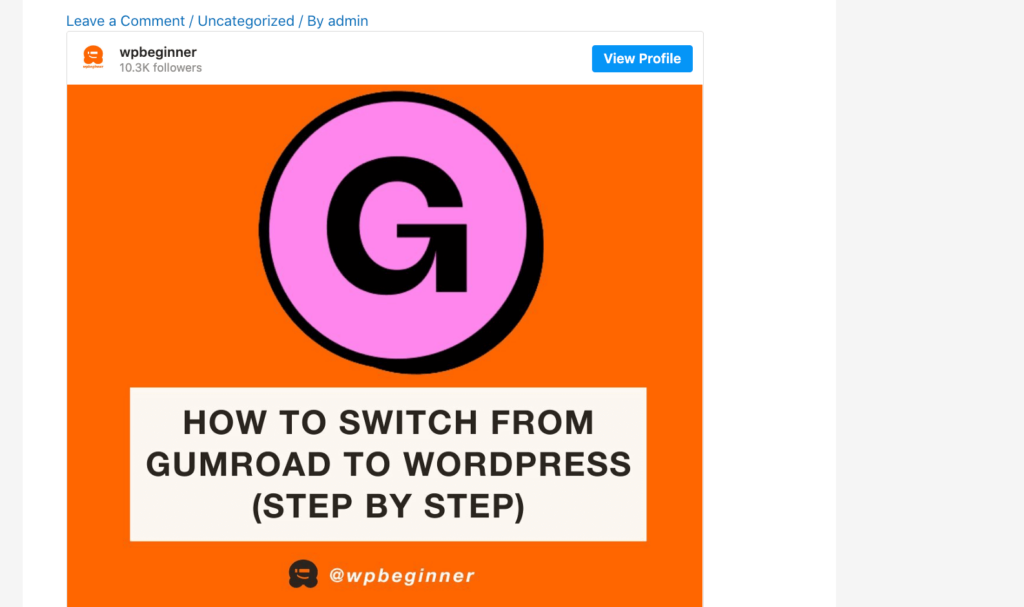WordPress'teki bir Instagram gönderisine bir örnek An example of an Instagram post in WordPress