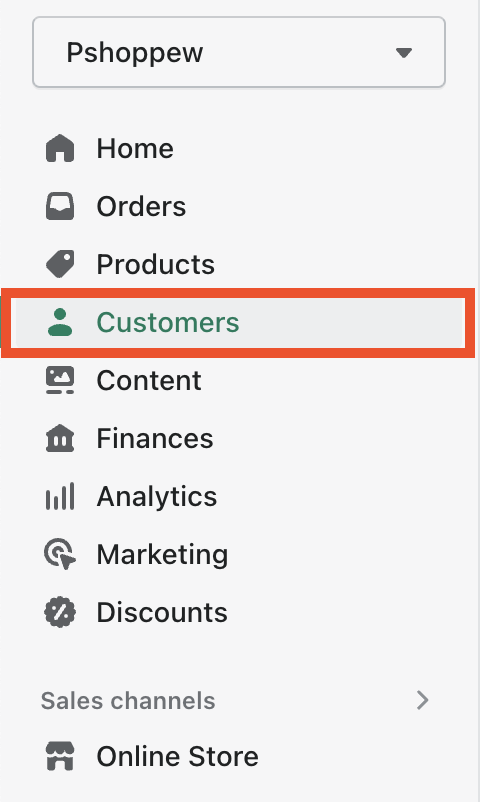 Selecione Clientes no painel de administração da Shopify