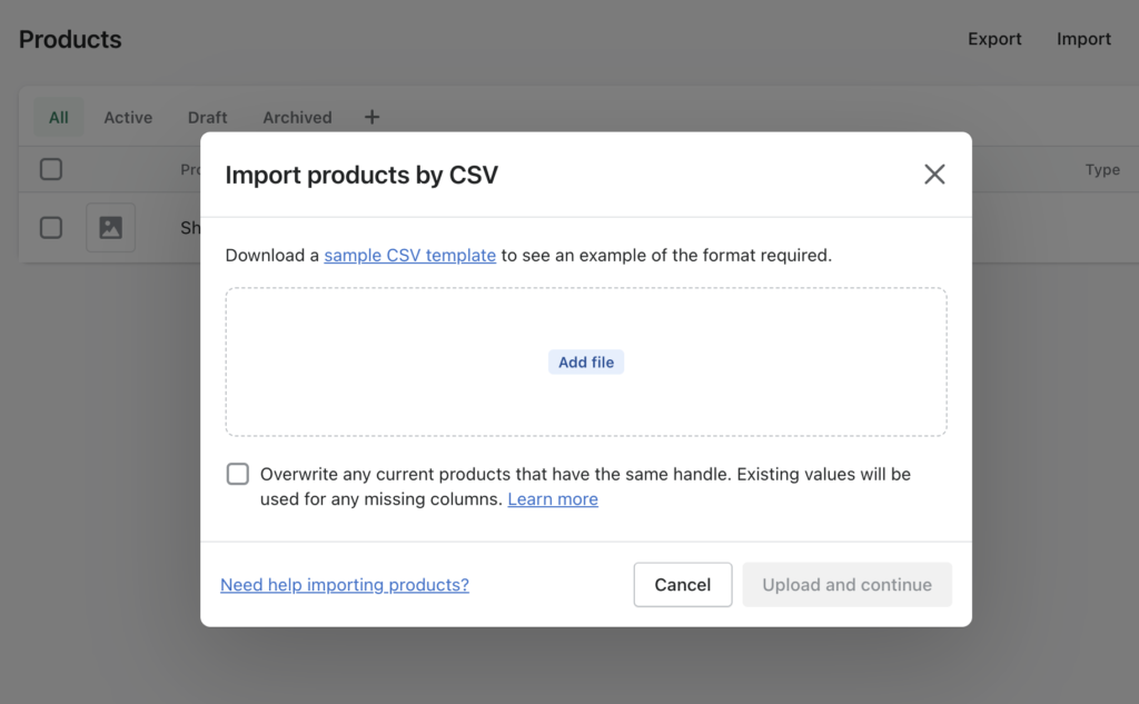 Importar produtos por CSV