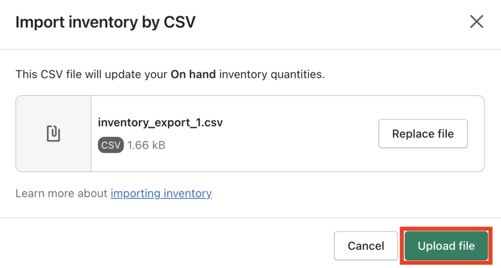 Importar inventário por CSV